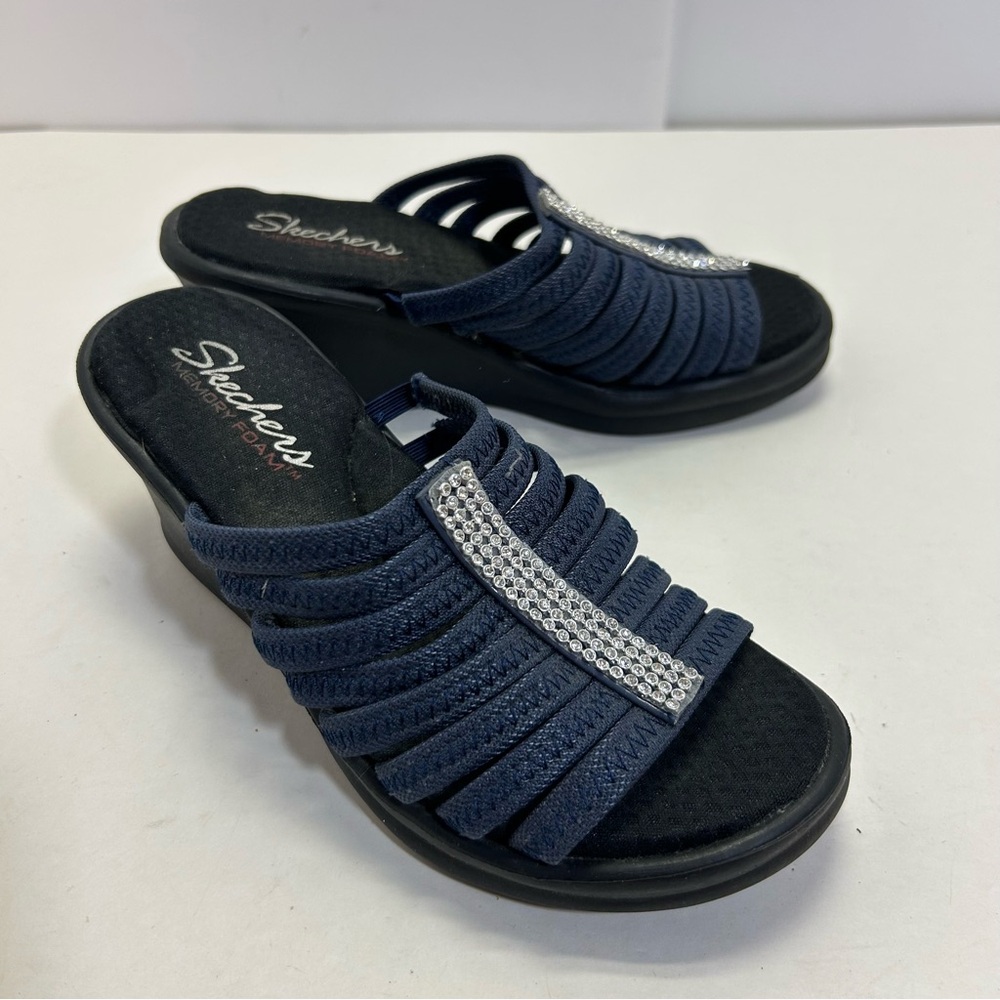 Skechers Cali Hot Shot Rumbler Rhinestone Women's Blue Sandals wedge size 6